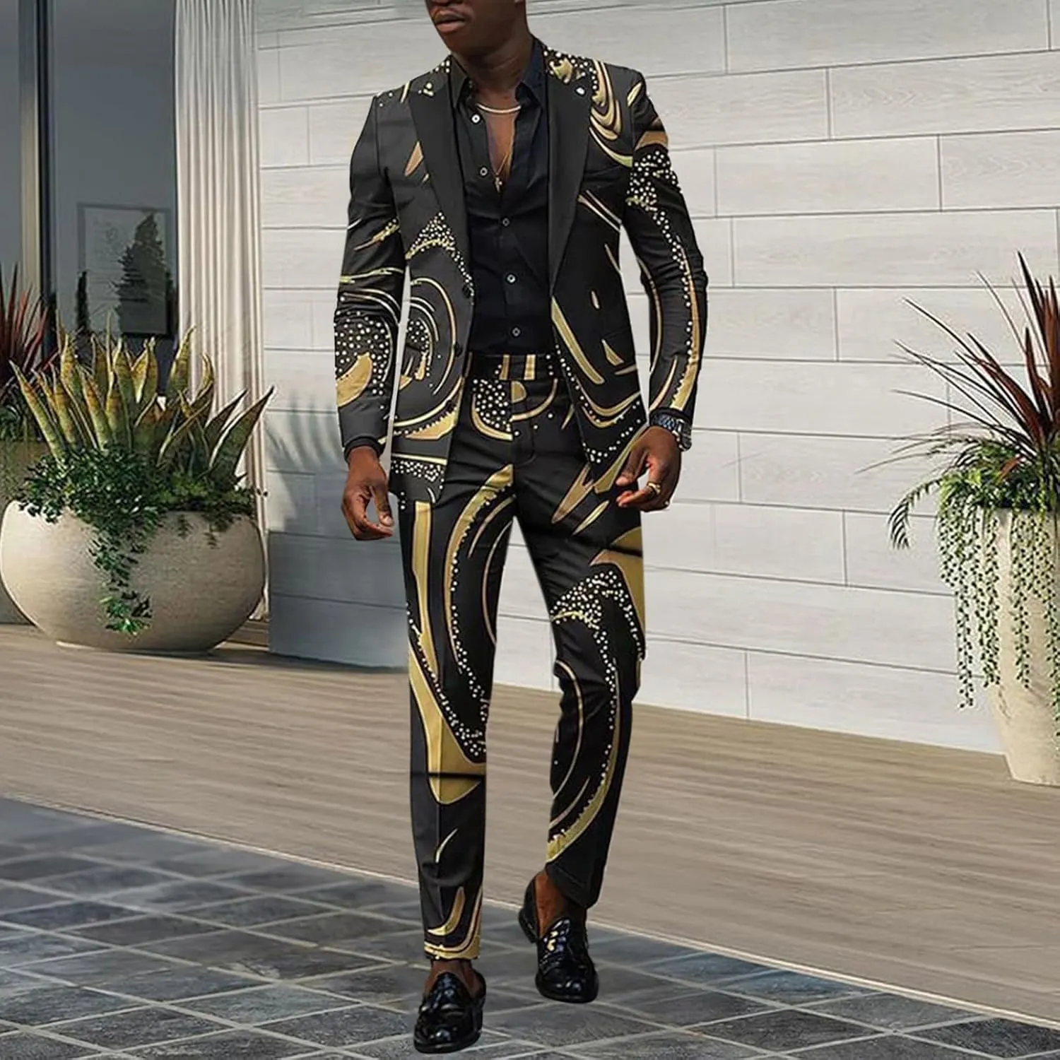 Mens Stylish Suit Sets Slim Fit 3 Button Blazer Jacket and Pants Wedding Prom Tuxedo Set Casual Business Suit Sets