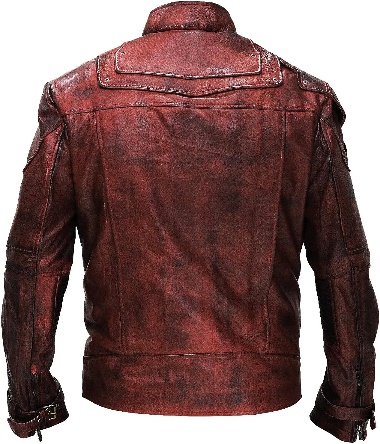 Men's Superhero Guardians Star Distressed Maroon Halloween Cosplay Costume Leather Biker Coat