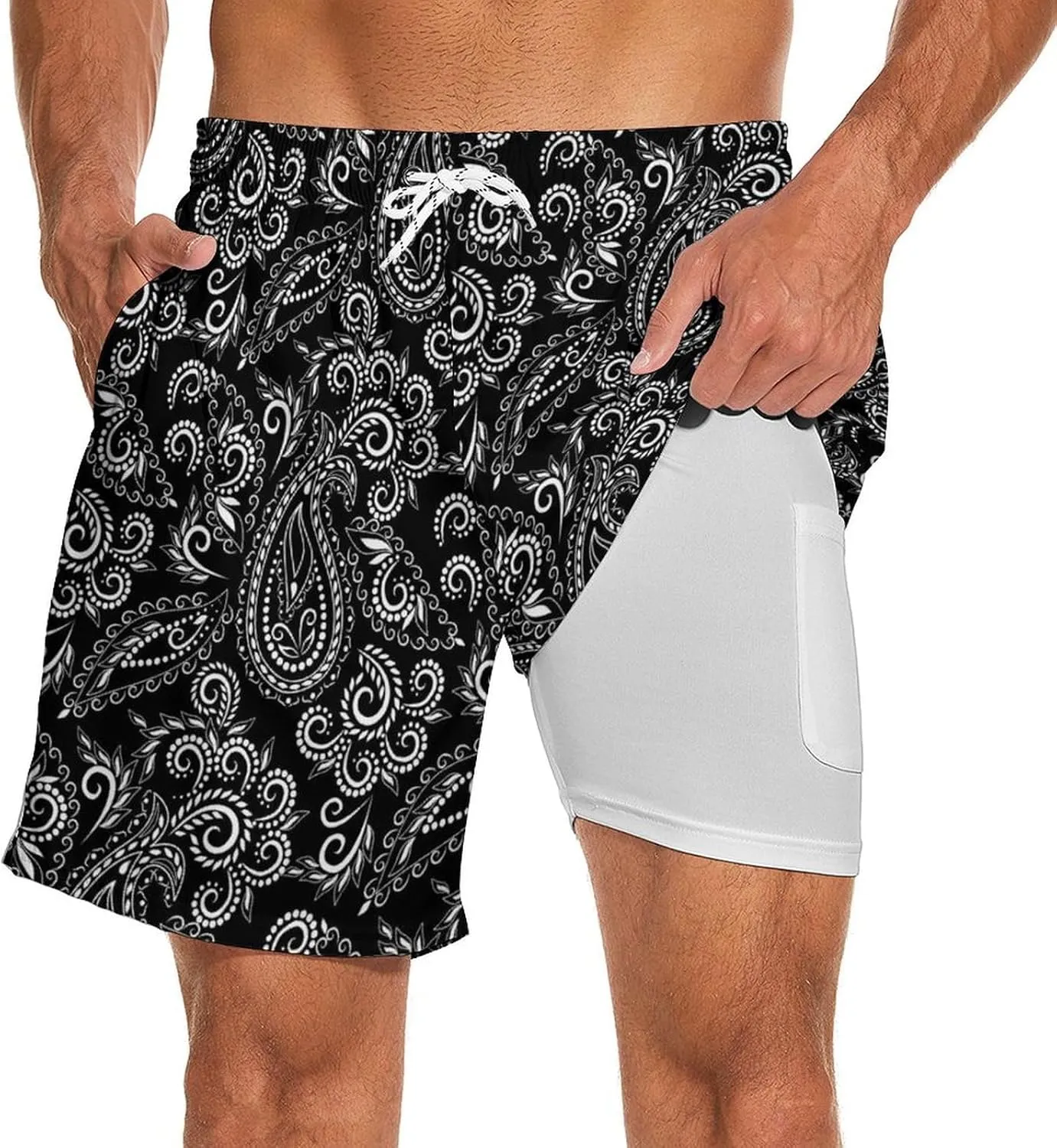 Mens Swim Trunks with Compression Liner 2 in 1 Quick-Dry Swim Shorts Men Board Shorts Swimwear for Swimming Beach