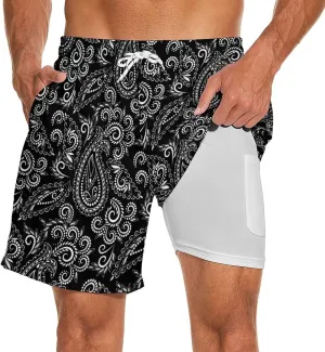 Mens Swim Trunks with Compression Liner 2 in 1 Quick-Dry Swim Shorts Men Board Shorts Swimwear for Swimming Beach
