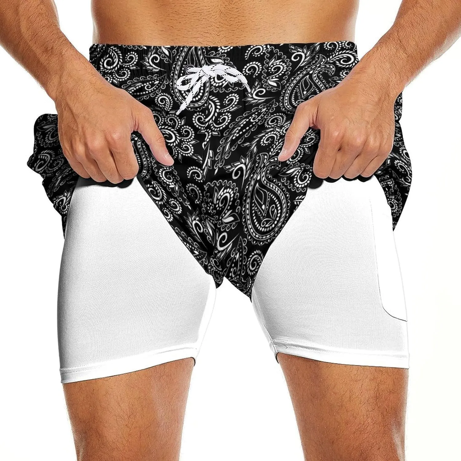 Mens Swim Trunks with Compression Liner 2 in 1 Quick-Dry Swim Shorts Men Board Shorts Swimwear for Swimming Beach