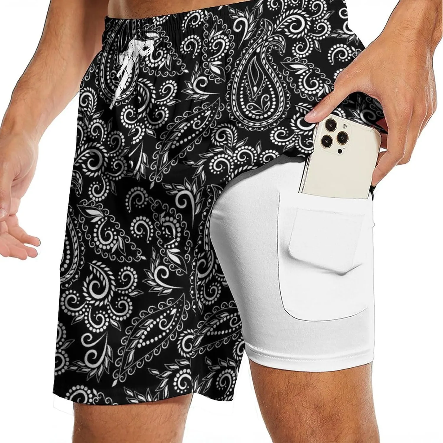 Mens Swim Trunks with Compression Liner 2 in 1 Quick-Dry Swim Shorts Men Board Shorts Swimwear for Swimming Beach