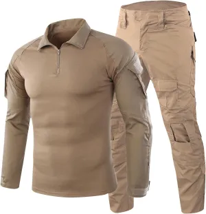 Men's Tactical Combat Shirt and Cargo Pants Set Long Sleeve Outdoor Hunting Military Uniform 1/4 Zip 2 Piece Outfits