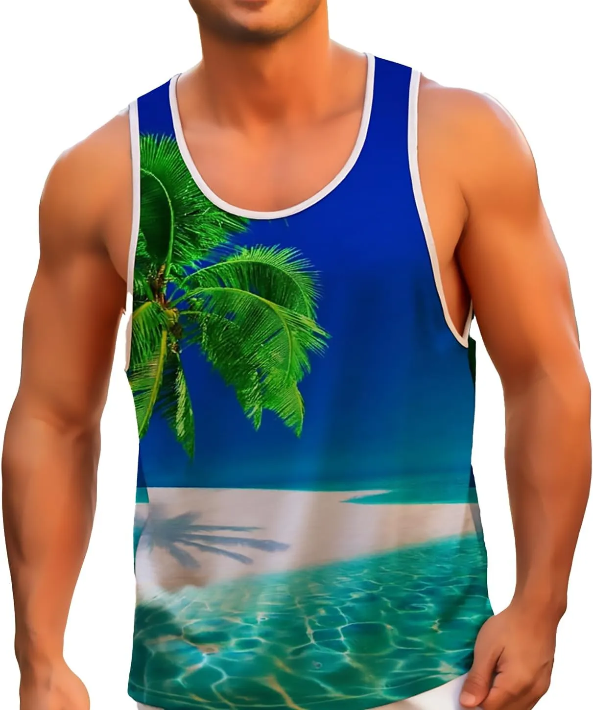 Mens Tank Tops Hawaiian Sleeveless Shirts Graphic Beach Coconut Tree Gym Tank Top