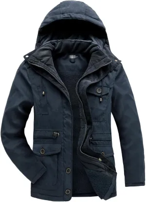 Men's Thicken Parkas Winter Fleece Hooded Coat Military Jacket Outdoor Cotton Padded Windbreaker