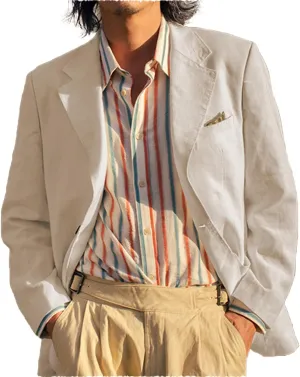 Mens Vintage Casual Linen Blazer Suit Jacket One Button Slim Fit Wedding Summer Lightweight