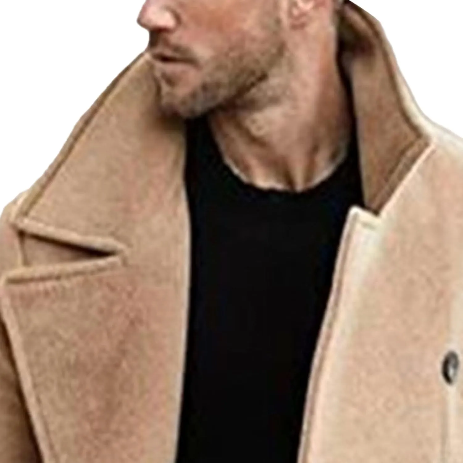 Men's Warm Long Pea Coat Slim Fit Double Breasted Overcoat Winter Wool Blend Trench Business Coats