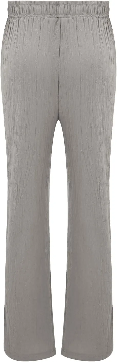 Mens Wide Leg Drawstring Pants Loose Linen Summer Beach Vacation Pants Lightweight Elastic Waist Yoga Lounge Trousers