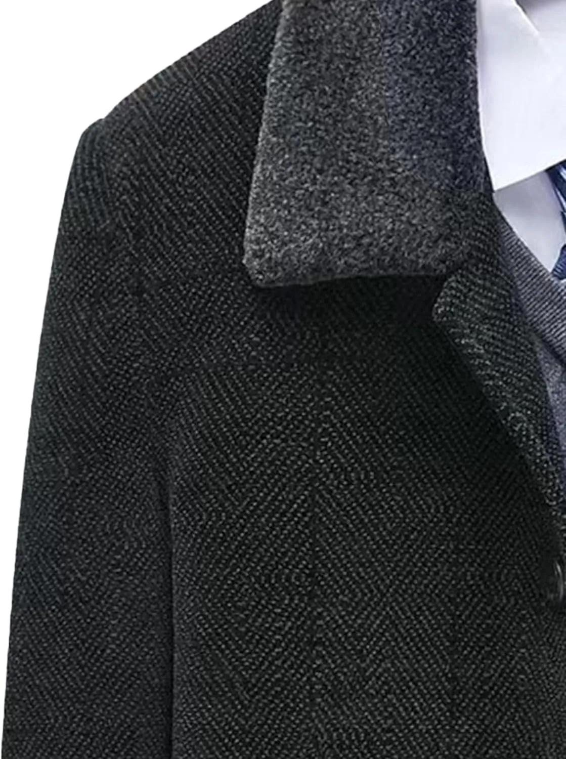Men's Winter Cashmere Wool Topcoat Fur Collar Winter Casual Jacket Outwear Fleece Lined 2 Buttons Wool Trench