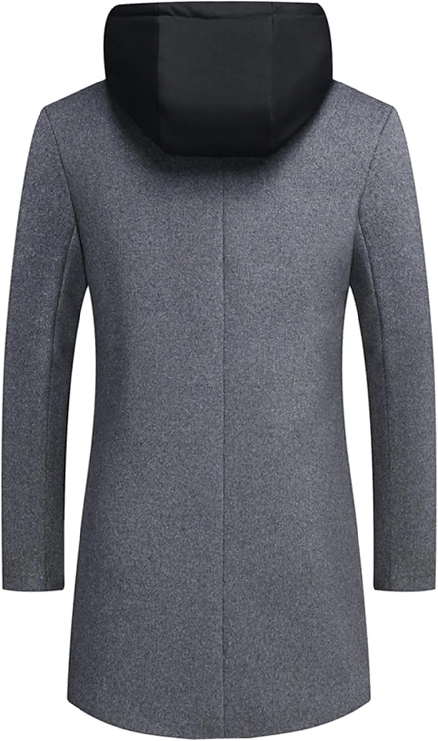 Men's Winter Hooded Trench Coat Casual Single Breasted Peacoat Wool Blend Warm Business Overcoat