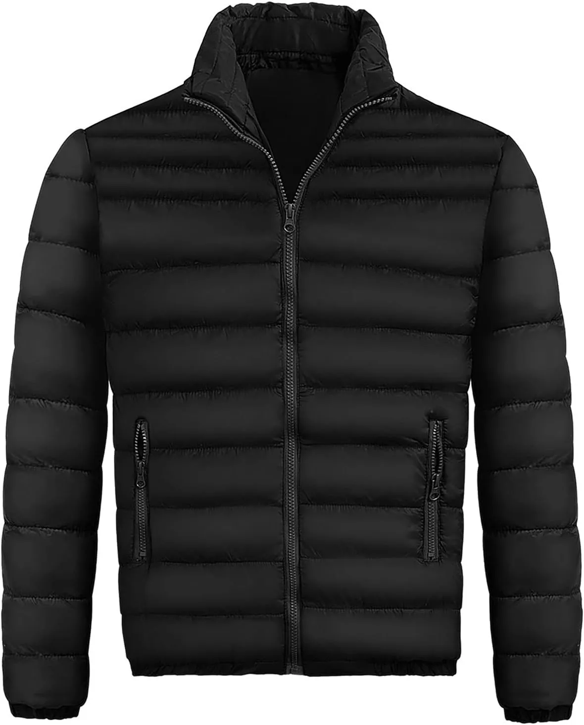 Mens Winter Jacket Long Sleeve Stand Collar Zipper Puffer Coat Packable Light Quilted Thick Warm Down Jacket