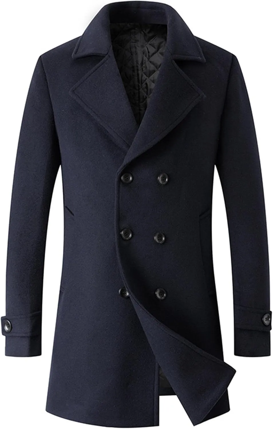 Men's Winter Lapel Peacoat Casual Long Double Breasted Overcoat Classic Wool Male Long Sleeve Trench Coat
