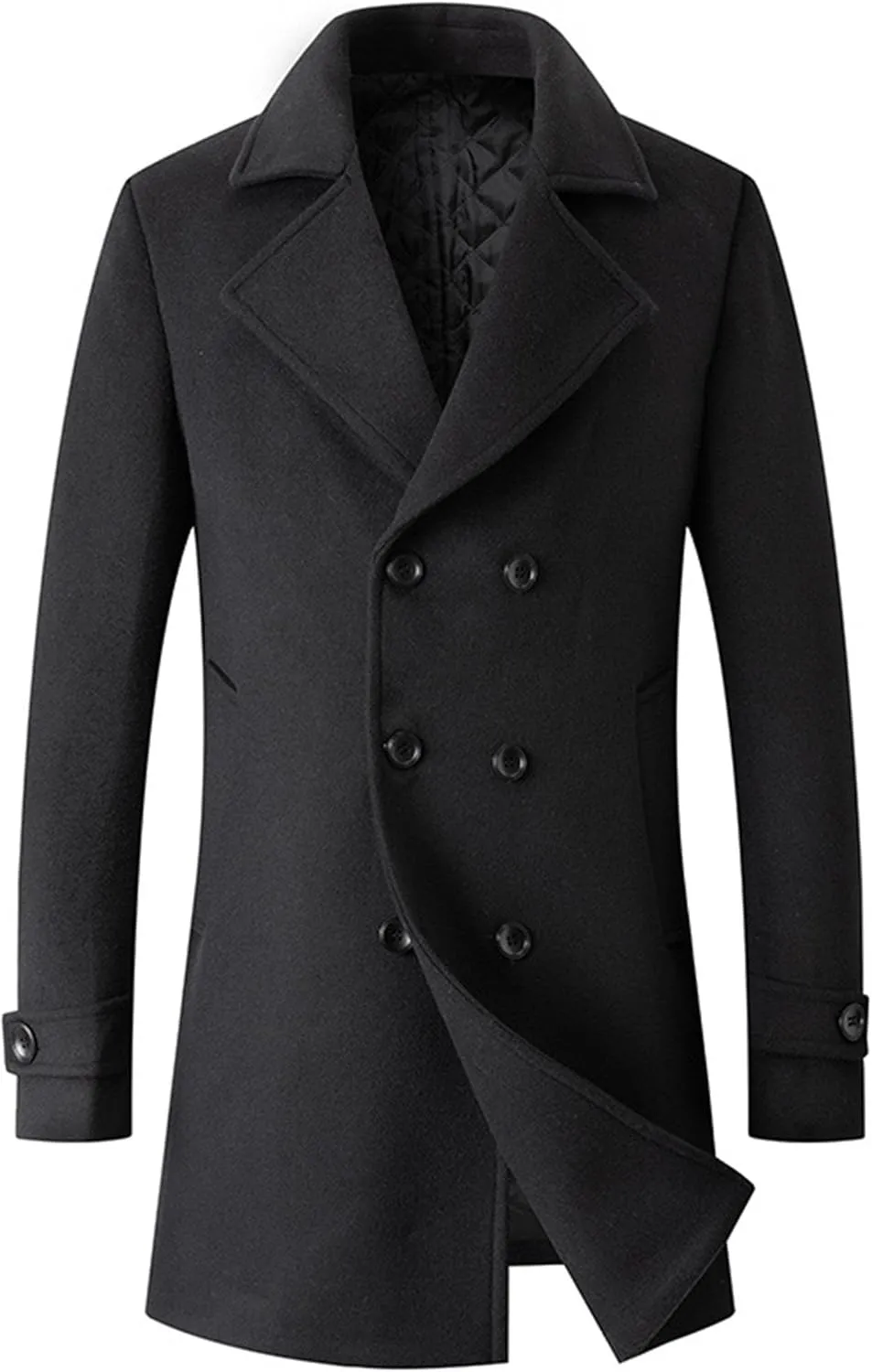 Men's Winter Lapel Peacoat Casual Long Double Breasted Overcoat Classic Wool Male Long Sleeve Trench Coat
