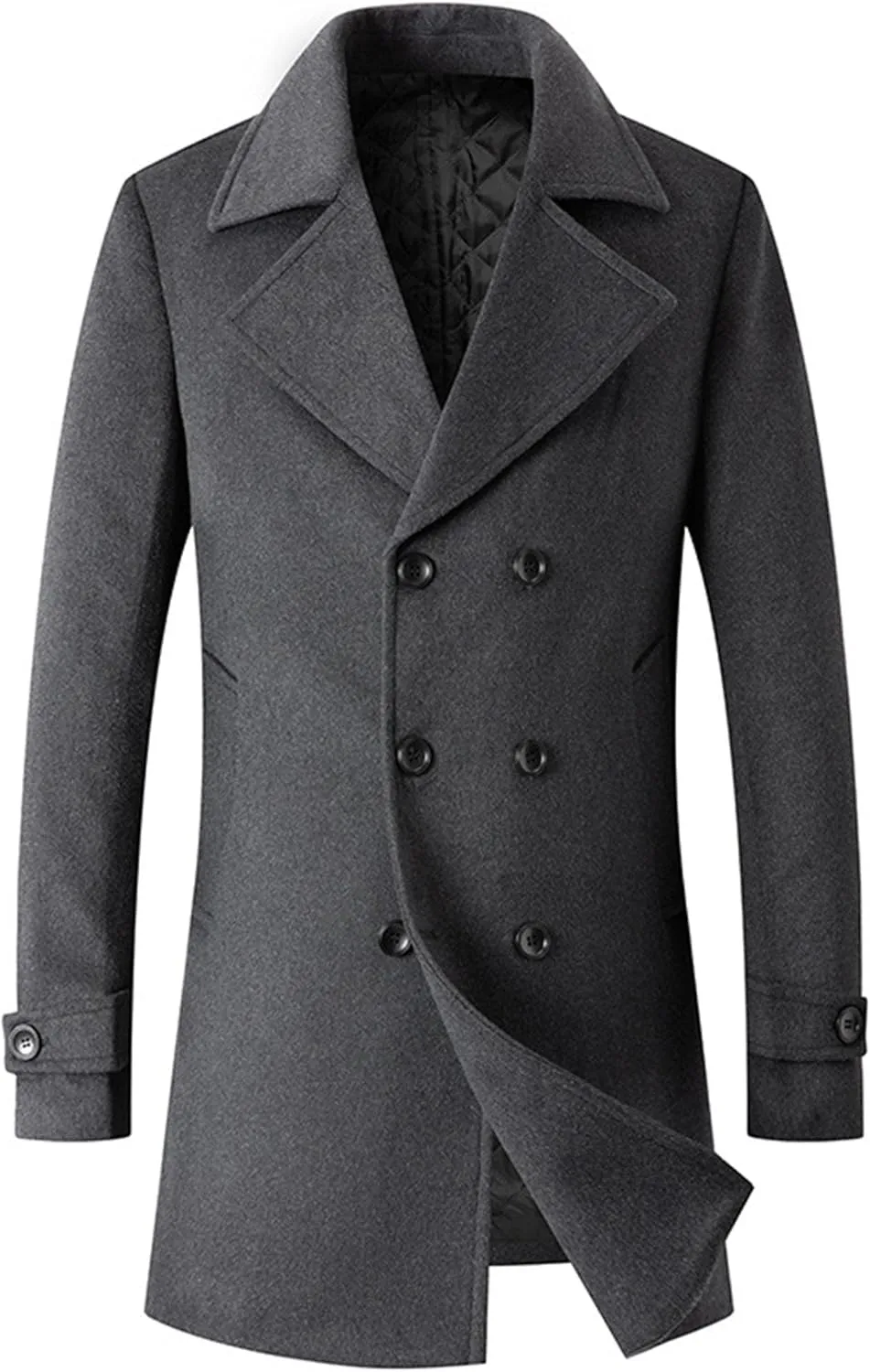 Men's Winter Lapel Peacoat Casual Long Double Breasted Overcoat Classic Wool Male Long Sleeve Trench Coat