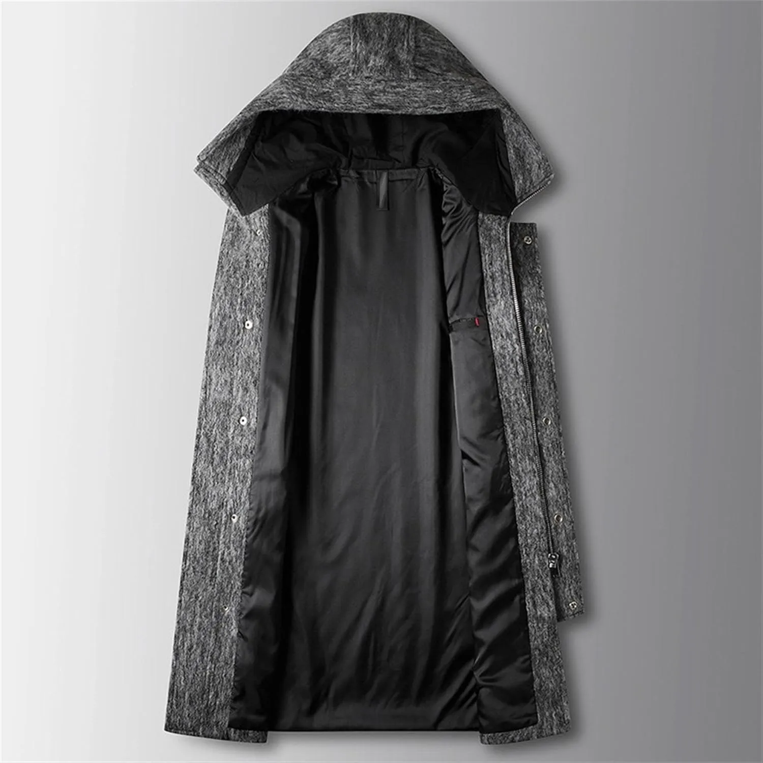 Men's Winter Long Hooded Trench Coat Long Sleeve Wool Blend Business Overcoat Warm Chunky Pea Coat Windbreaker