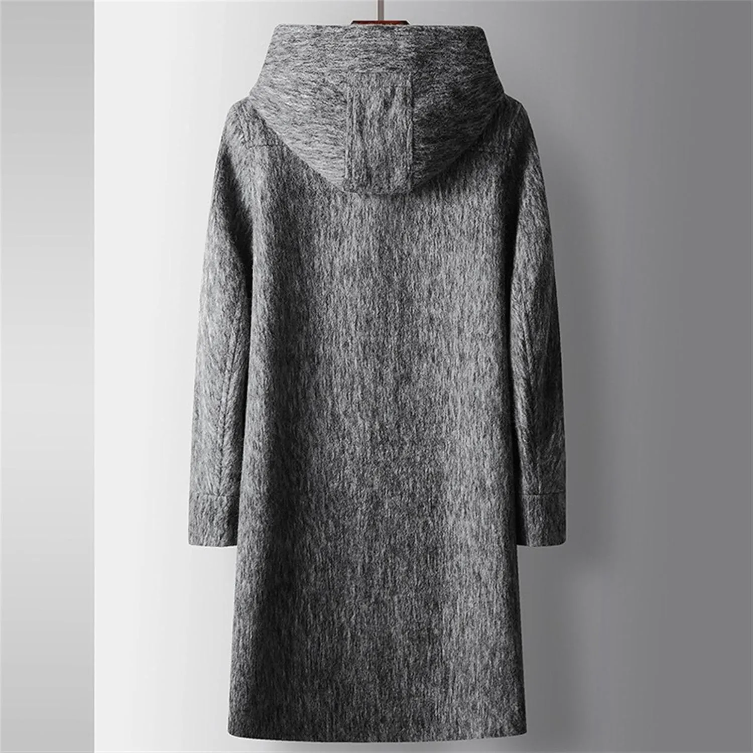 Men's Winter Long Hooded Trench Coat Long Sleeve Wool Blend Business Overcoat Warm Chunky Pea Coat Windbreaker