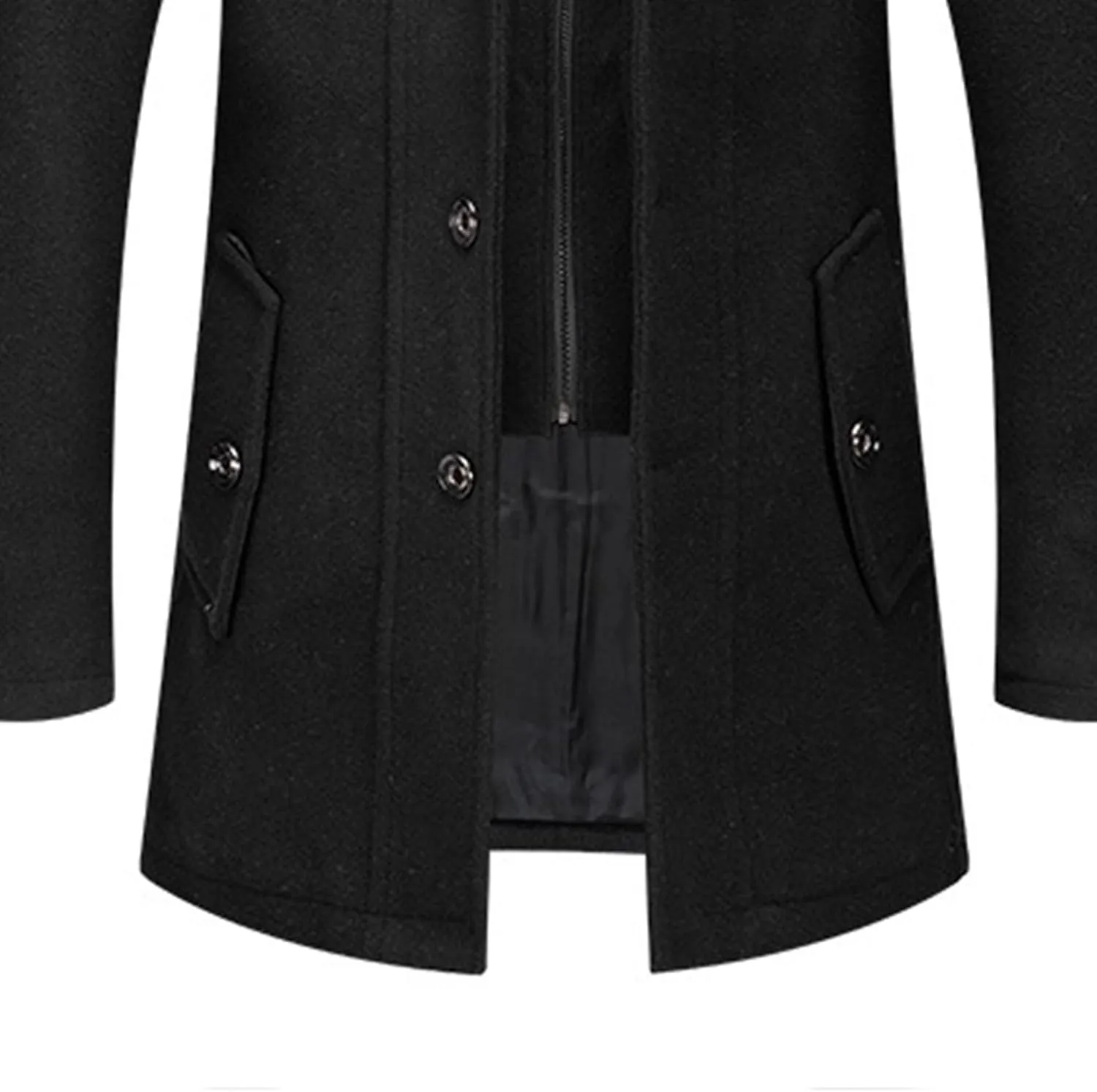 Men's Wool Blend Trench Coat Single Breasted Slim Fit Business Overcoat Windproof Pea Coat with Removable Scarf
