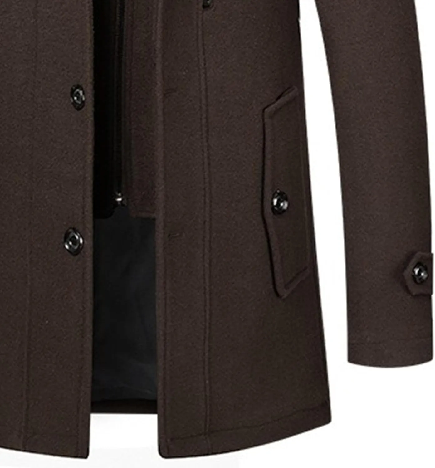 Men's Wool Blend Trench Coat Single Breasted Slim Fit Business Overcoat Windproof Pea Coat with Removable Scarf