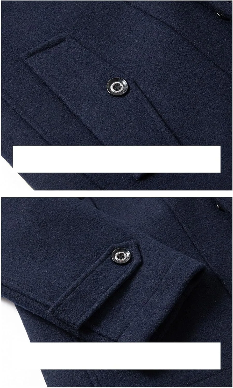 Men's Wool Blend Trench Coat Single Breasted Slim Fit Business Overcoat Windproof Pea Coat with Removable Scarf