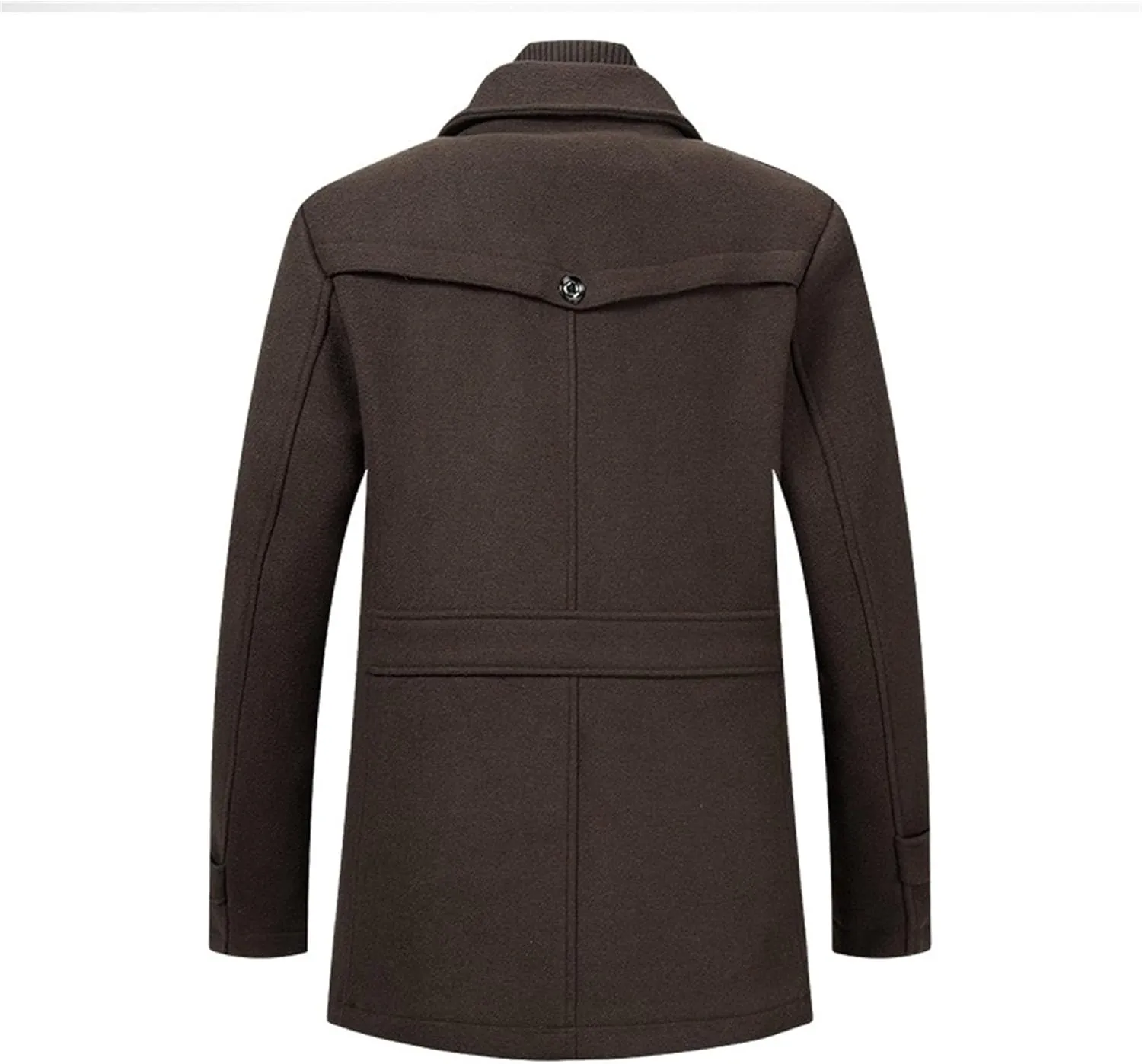 Men's Wool Blend Trench Coat Single Breasted Slim Fit Business Overcoat Windproof Pea Coat with Removable Scarf