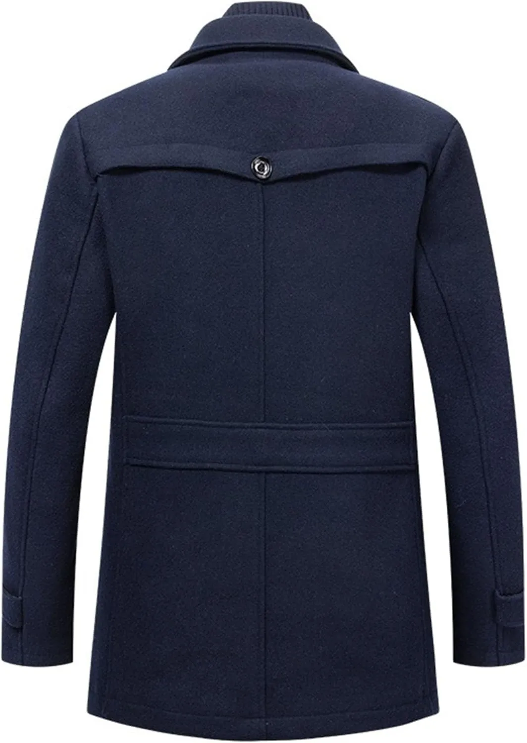 Men's Wool Blend Trench Coat Single Breasted Slim Fit Business Overcoat Windproof Pea Coat with Removable Scarf