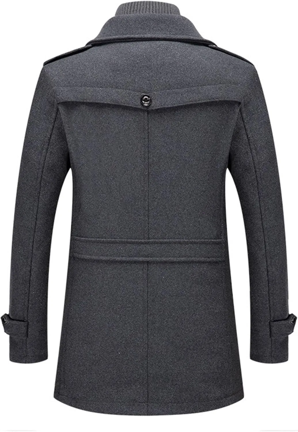 Men's Wool Blend Trench Coat Single Breasted Slim Fit Business Overcoat Windproof Pea Coat with Removable Scarf