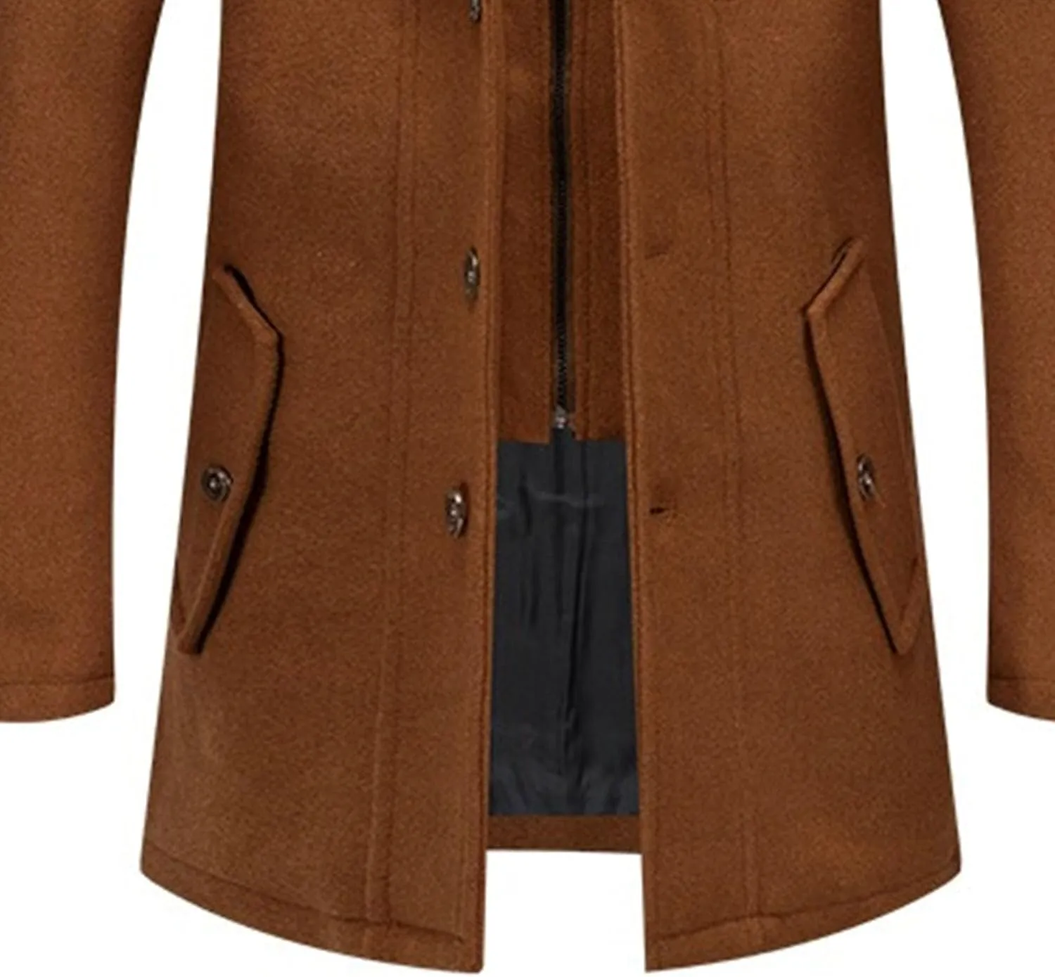 Men's Wool Blend Trench Coat Single Breasted Slim Fit Business Overcoat Windproof Pea Coat with Removable Scarf