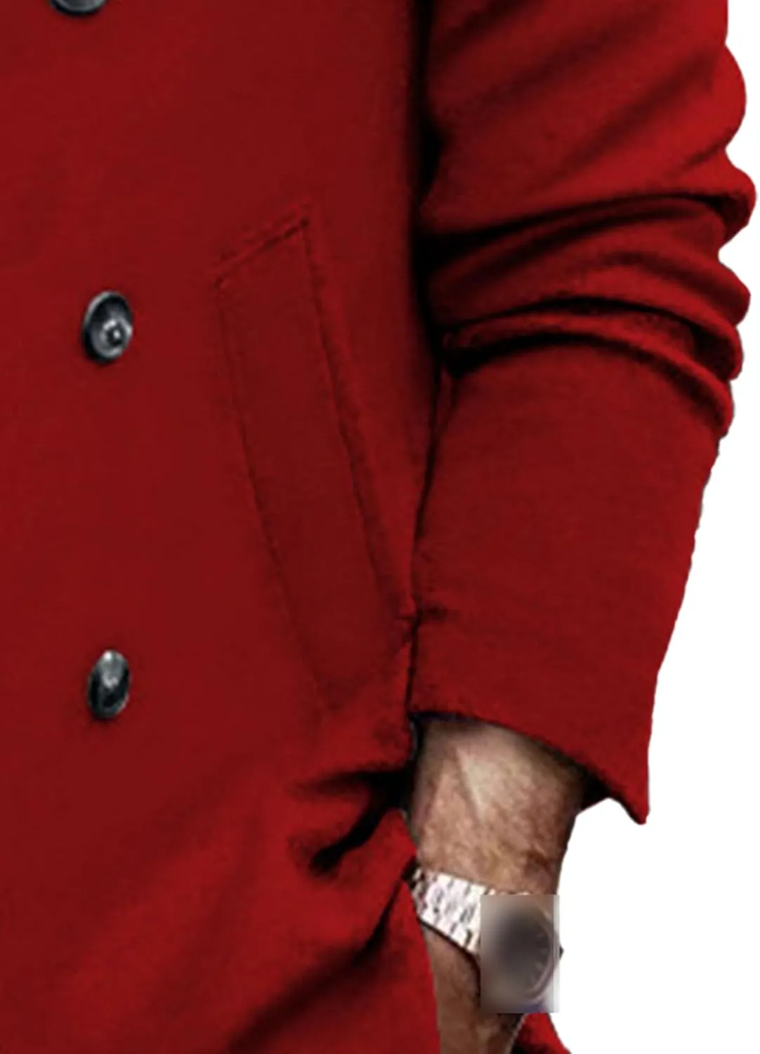 Men's Wool Hooded Coat Double Breasted Long Pea Overcoat Winter Classic Warm Trench Peas Coats