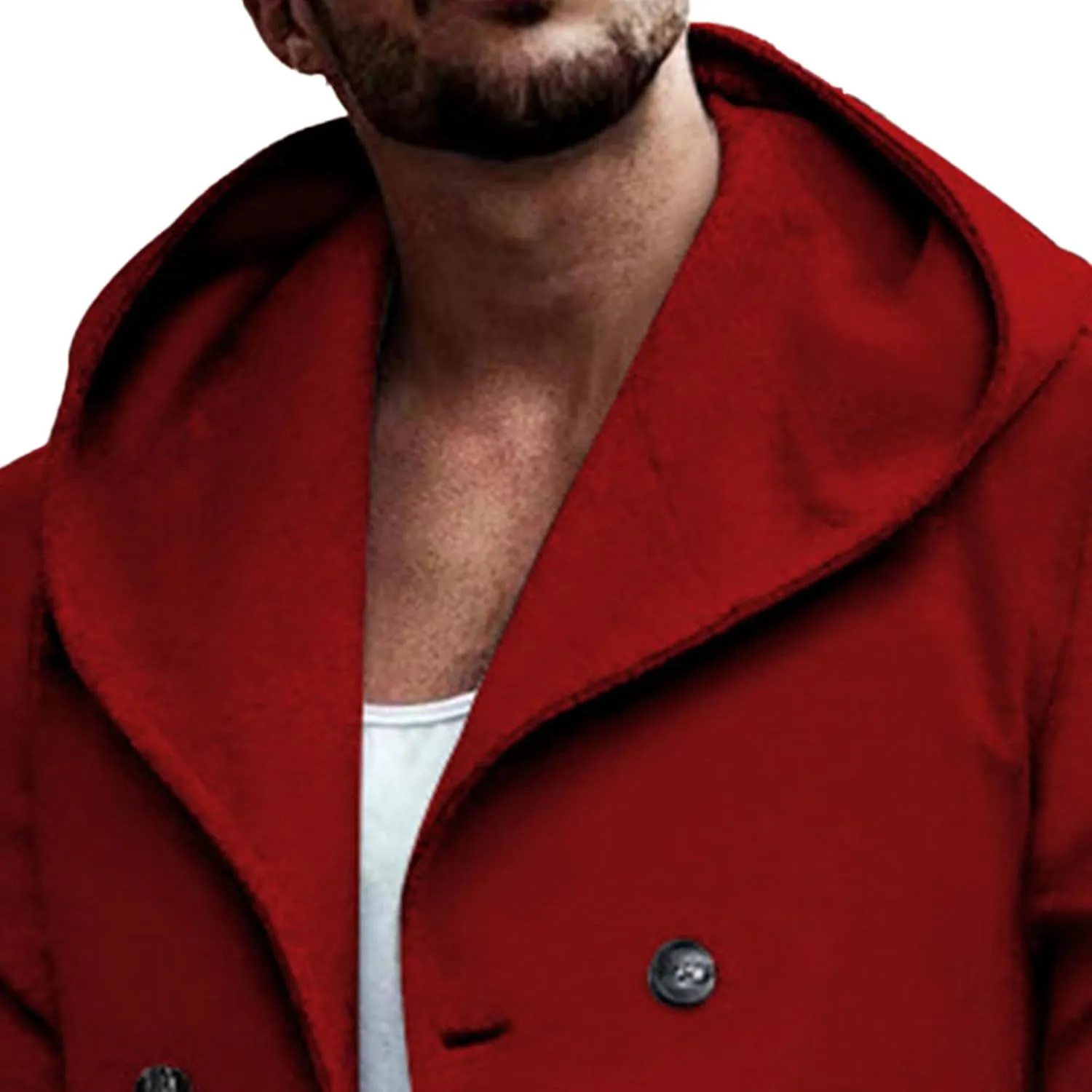 Men's Wool Hooded Coat Double Breasted Long Pea Overcoat Winter Classic Warm Trench Peas Coats