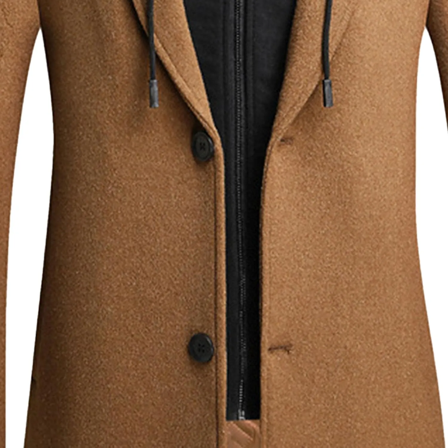 Men's Woollen Long Trench Hoodie Winter Wool Blend Jacket Overcoat Zip Up Top Coat Stylish Warm Pea Coats
