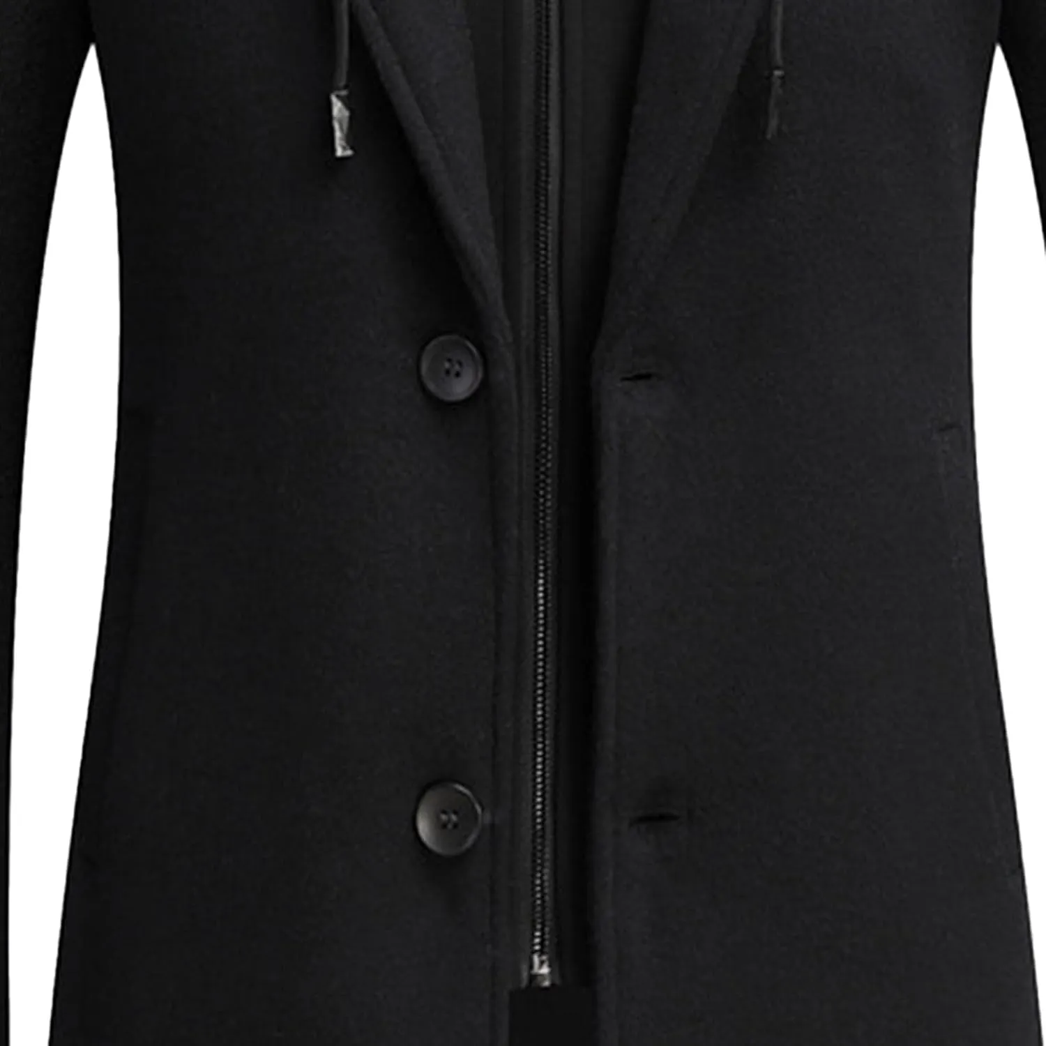 Men's Woollen Long Trench Hoodie Winter Wool Blend Jacket Overcoat Zip Up Top Coat Stylish Warm Pea Coats
