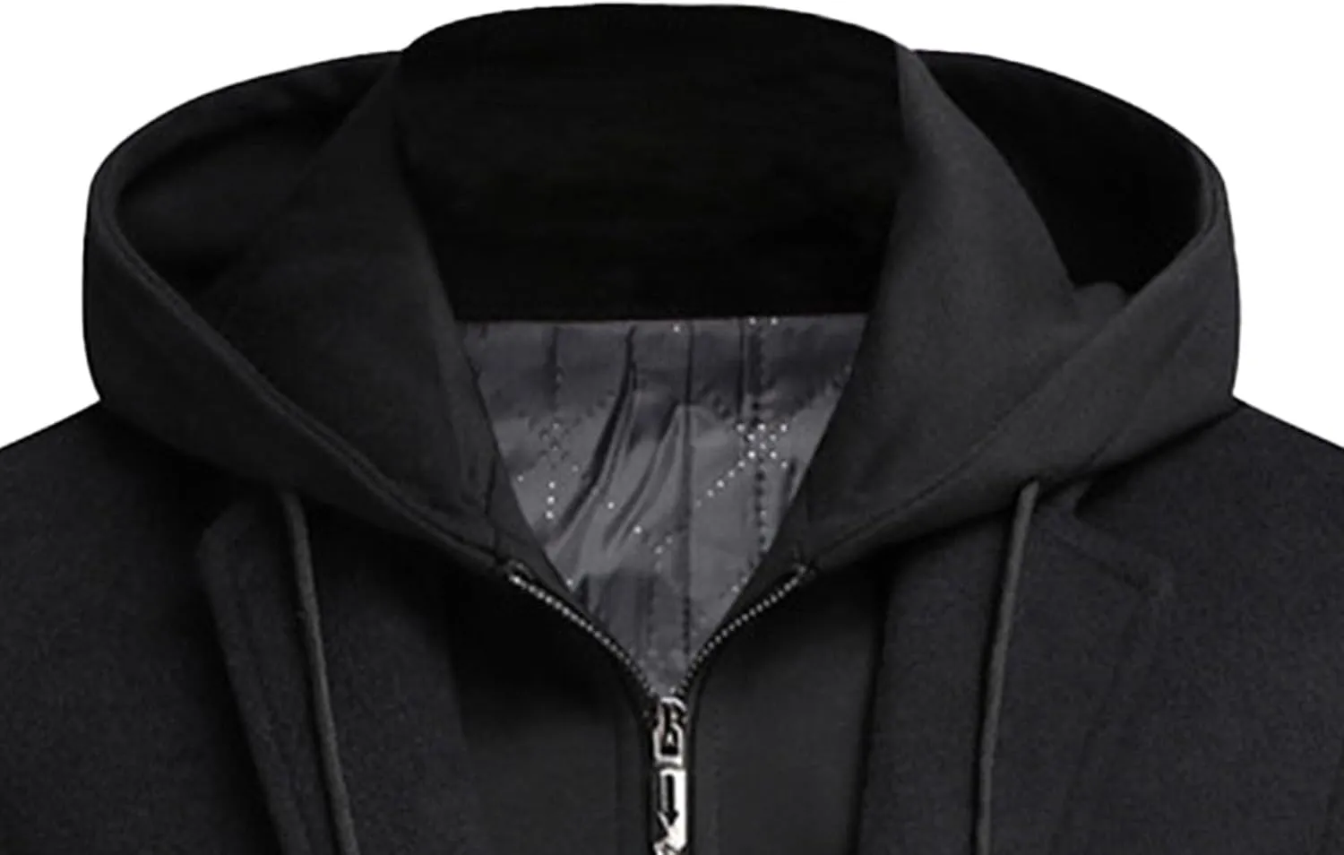 Men's Woollen Long Trench Hoodie Winter Wool Blend Jacket Overcoat Zip Up Top Coat Stylish Warm Pea Coats