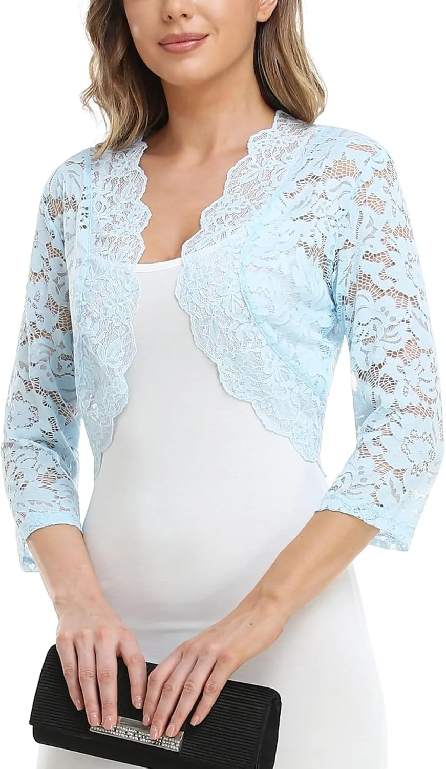 MISS MOLY Women's 3/4 Sleeve Sheer Floral Lace Bolero Shrug Top Cardigan