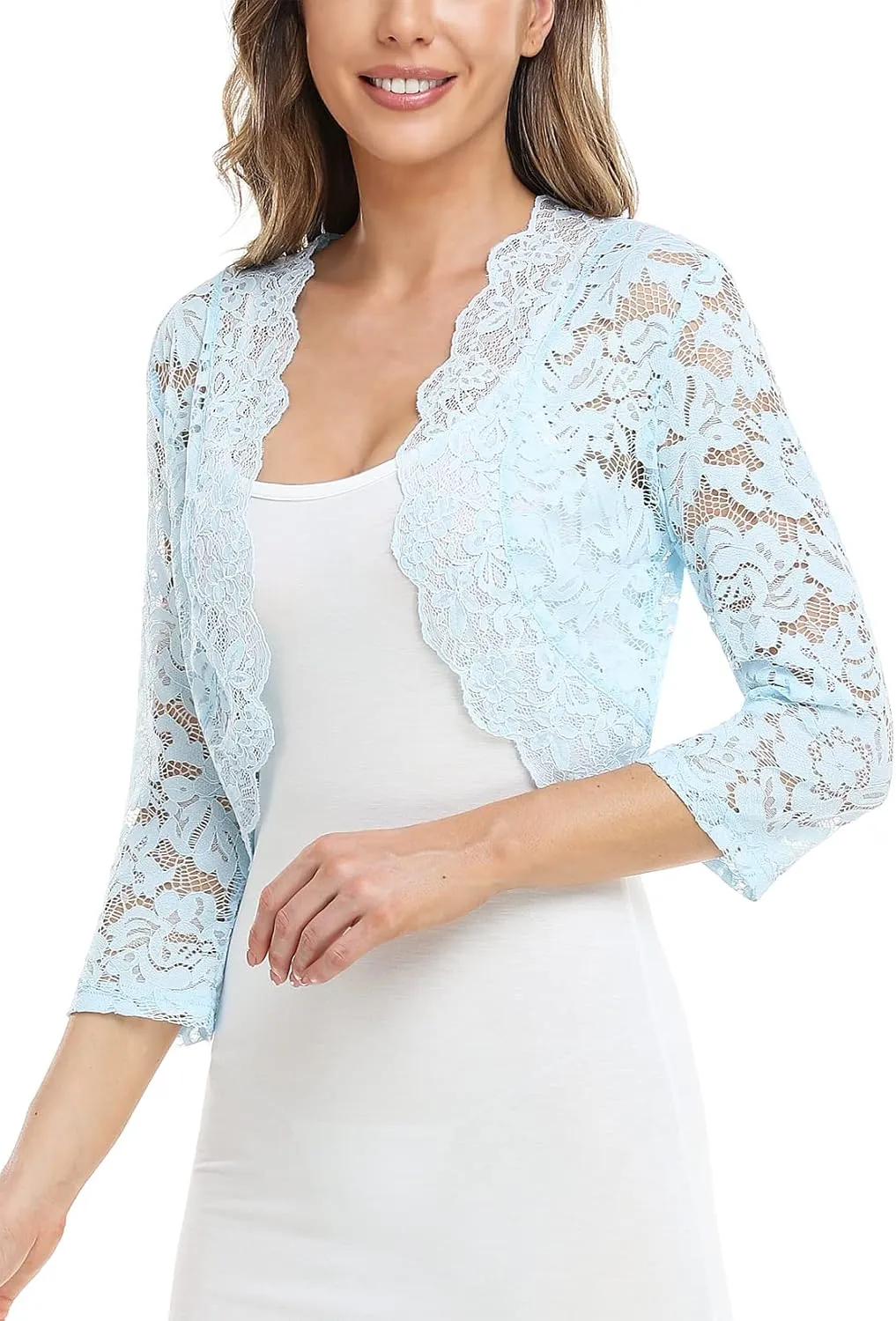 MISS MOLY Women's 3/4 Sleeve Sheer Floral Lace Bolero Shrug Top Cardigan
