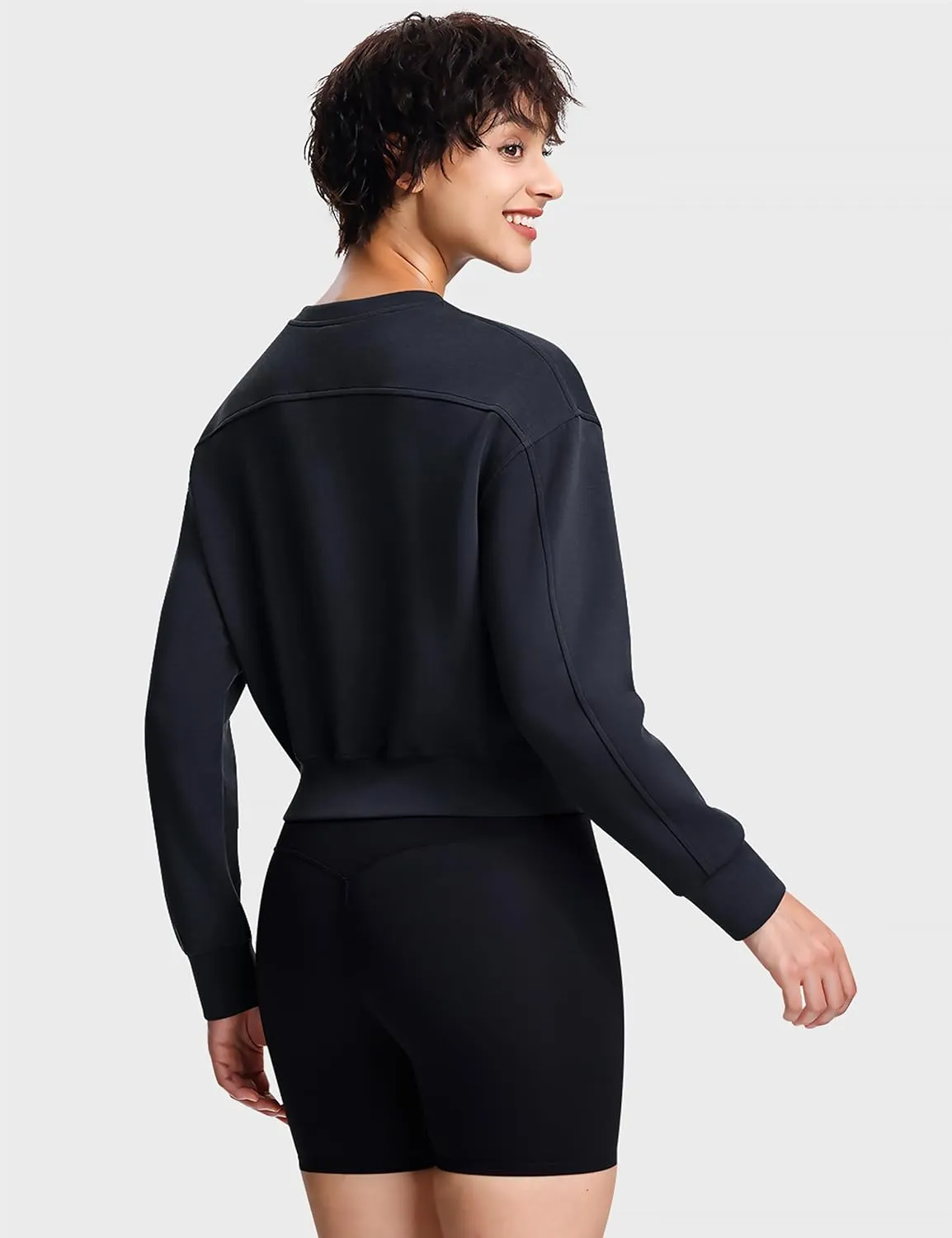 Modal Soft Cropped Sweatshirts for Women Long Sleeve Crew Neck Pullover Crop Top