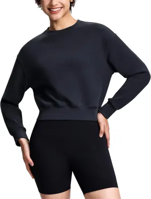 Modal Soft Cropped Sweatshirts for Women Long Sleeve Crew Neck Pullover Crop Top