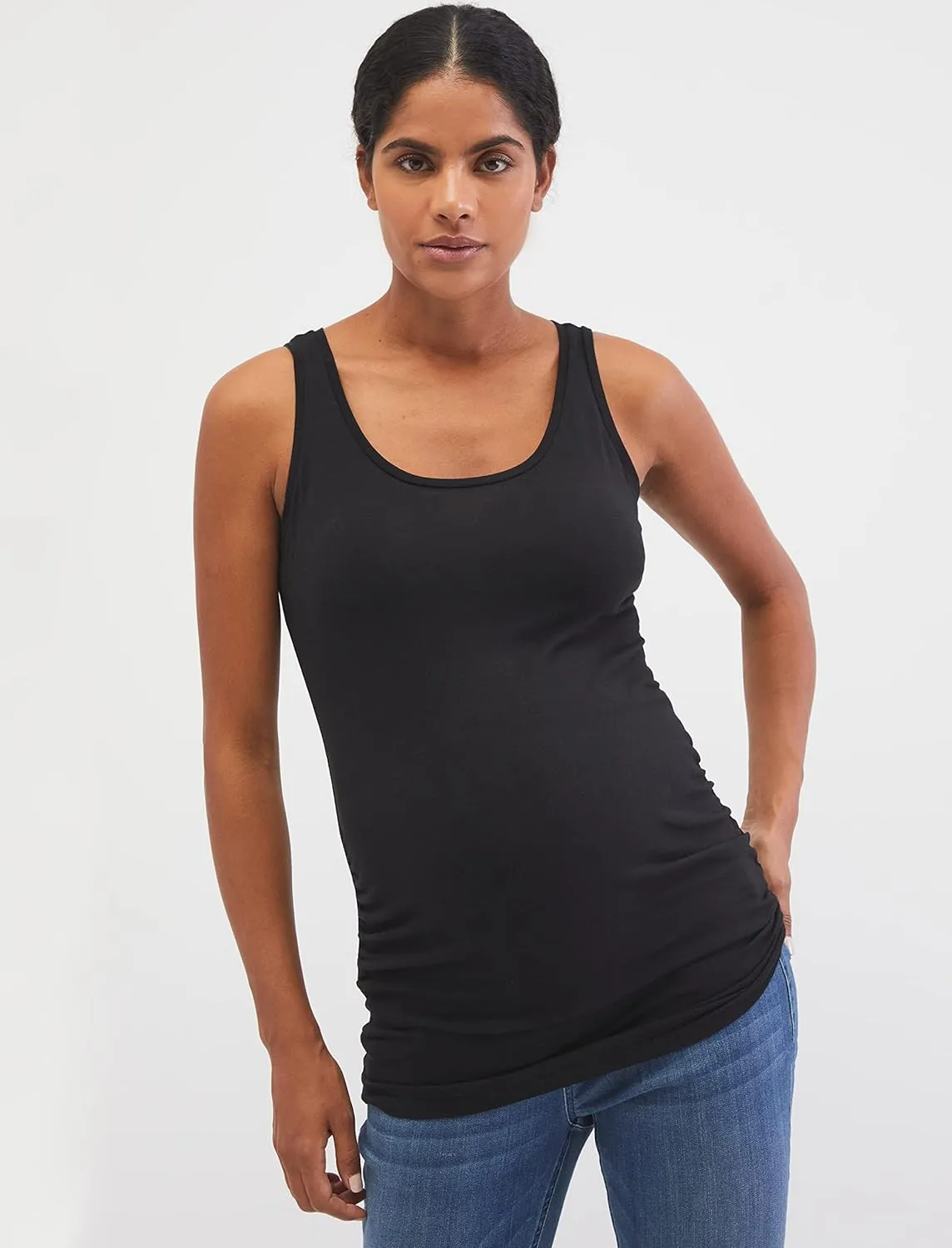 Motherhood Maternity Women's Sleeveless Scoop Neck Side Ruched Pregnancy Tank Top-3 Pack