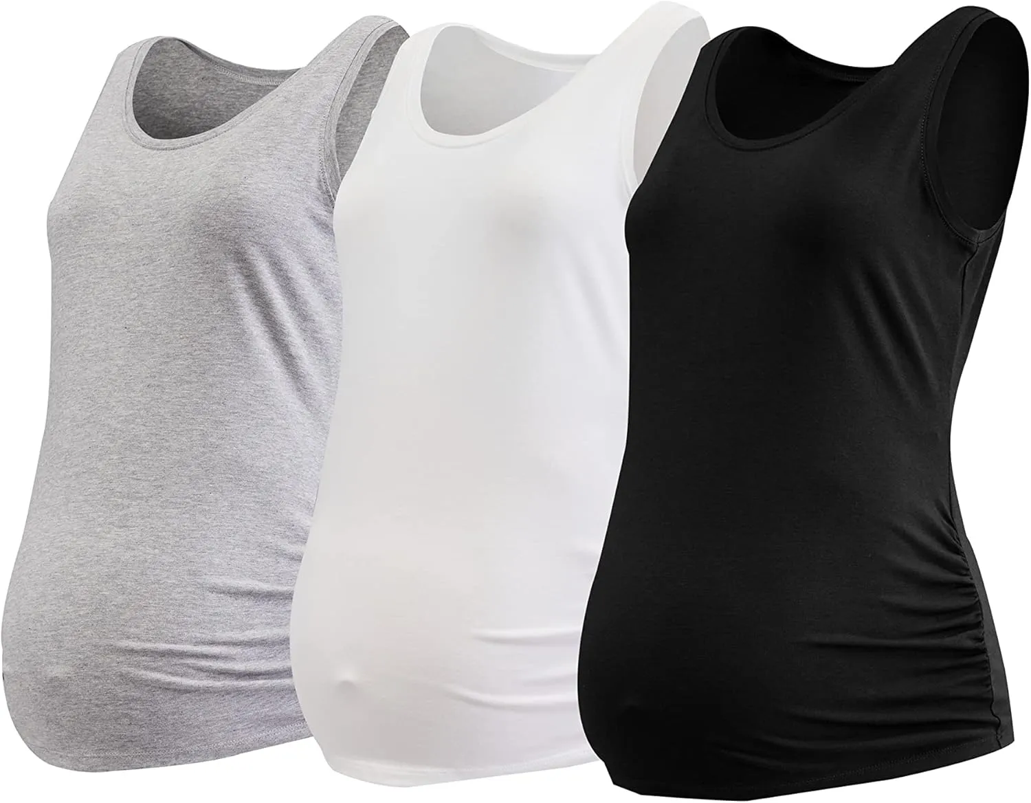 Motherhood Maternity Women's Sleeveless Scoop Neck Side Ruched Pregnancy Tank Top-3 Pack