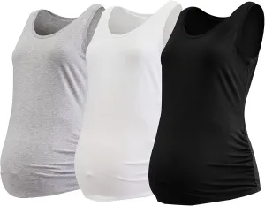 Motherhood Maternity Women's Sleeveless Scoop Neck Side Ruched Pregnancy Tank Top-3 Pack