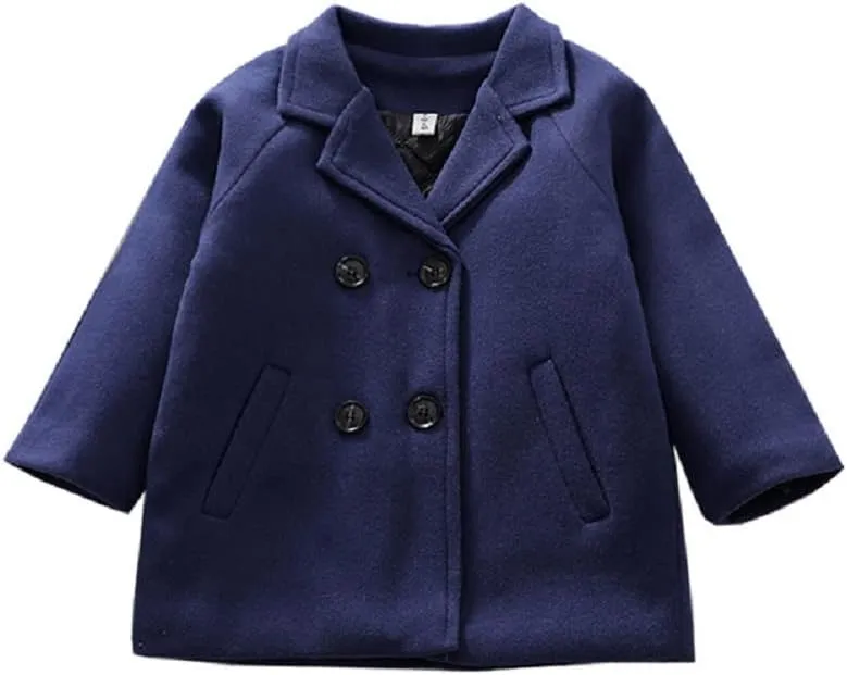 MoZiKQin Toddler Baby Boys Girls Wool Coat Winter Warm Double Breasted Trench Coat Kids Jacket Outwear Clothes