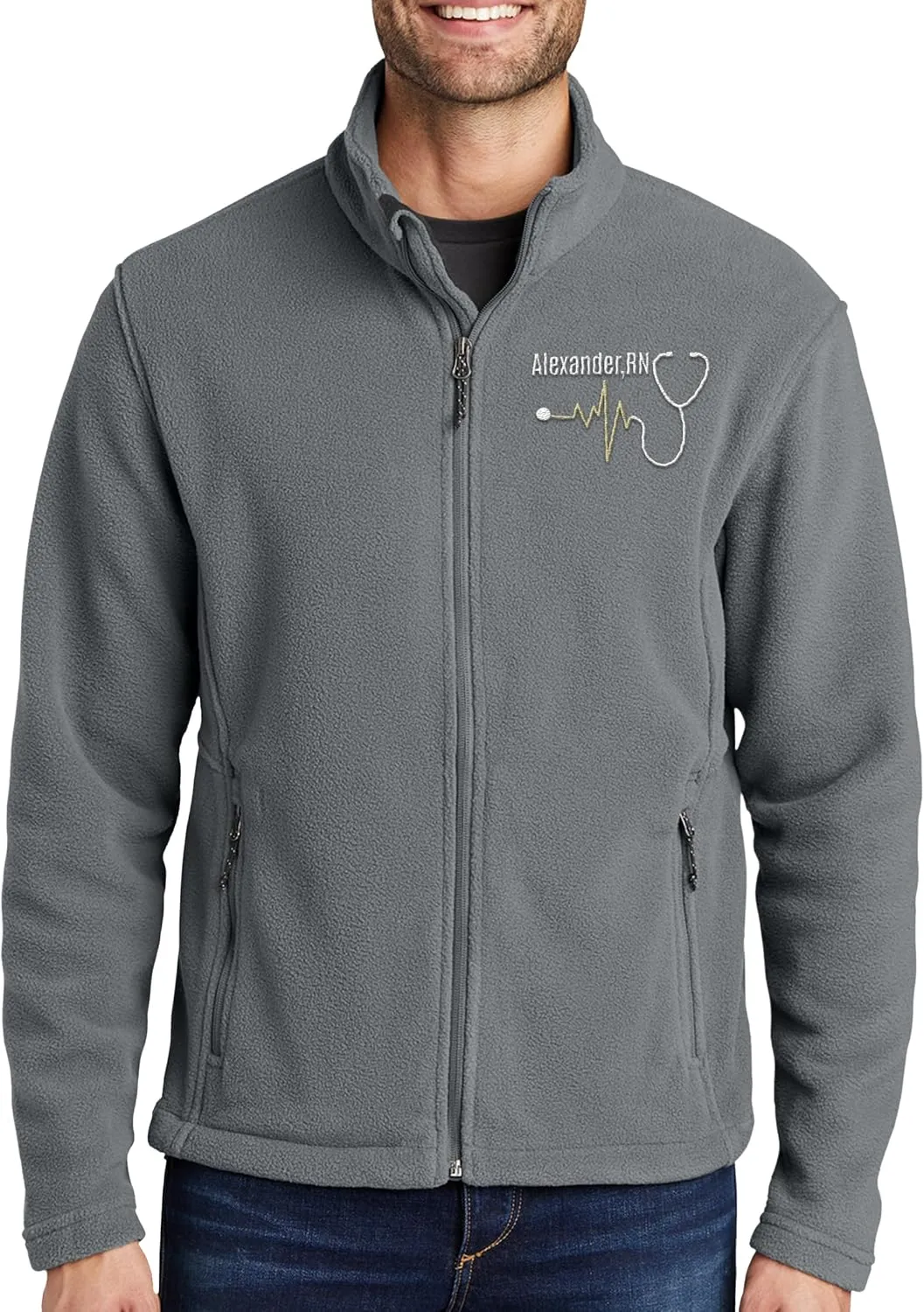 NACRE APPAREL Custom Embroidered Midweight Fleece Jacket for Men & Women Personalized Stethescope Print Jacket