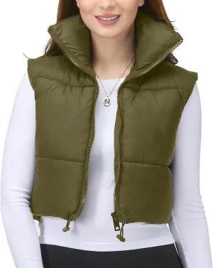 NY Threads Cropped Puffer Vest Women Lightweight Stand Collar Sleeveless Zip Up Winter Padded Gilet