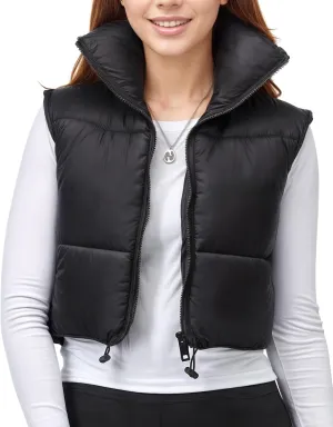 NY Threads Cropped Puffer Vest Women Lightweight Stand Collar Sleeveless Zip Up Winter Padded Gilet
