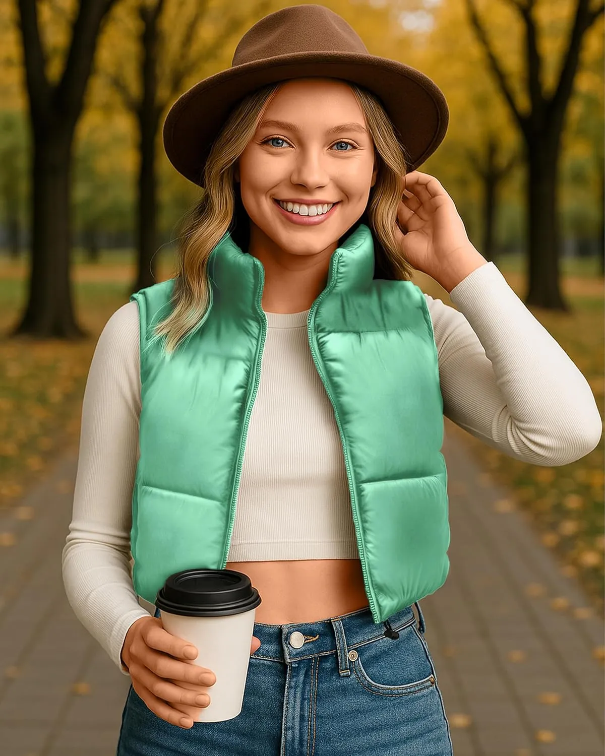 NY Threads Cropped Puffer Vest Women Lightweight Stand Collar Sleeveless Zip Up Winter Padded Gilet