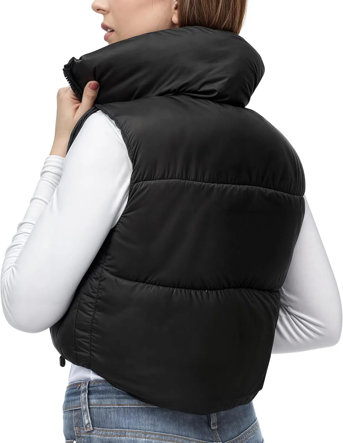 NY Threads Cropped Puffer Vest Women Lightweight Stand Collar Sleeveless Zip Up Winter Padded Gilet