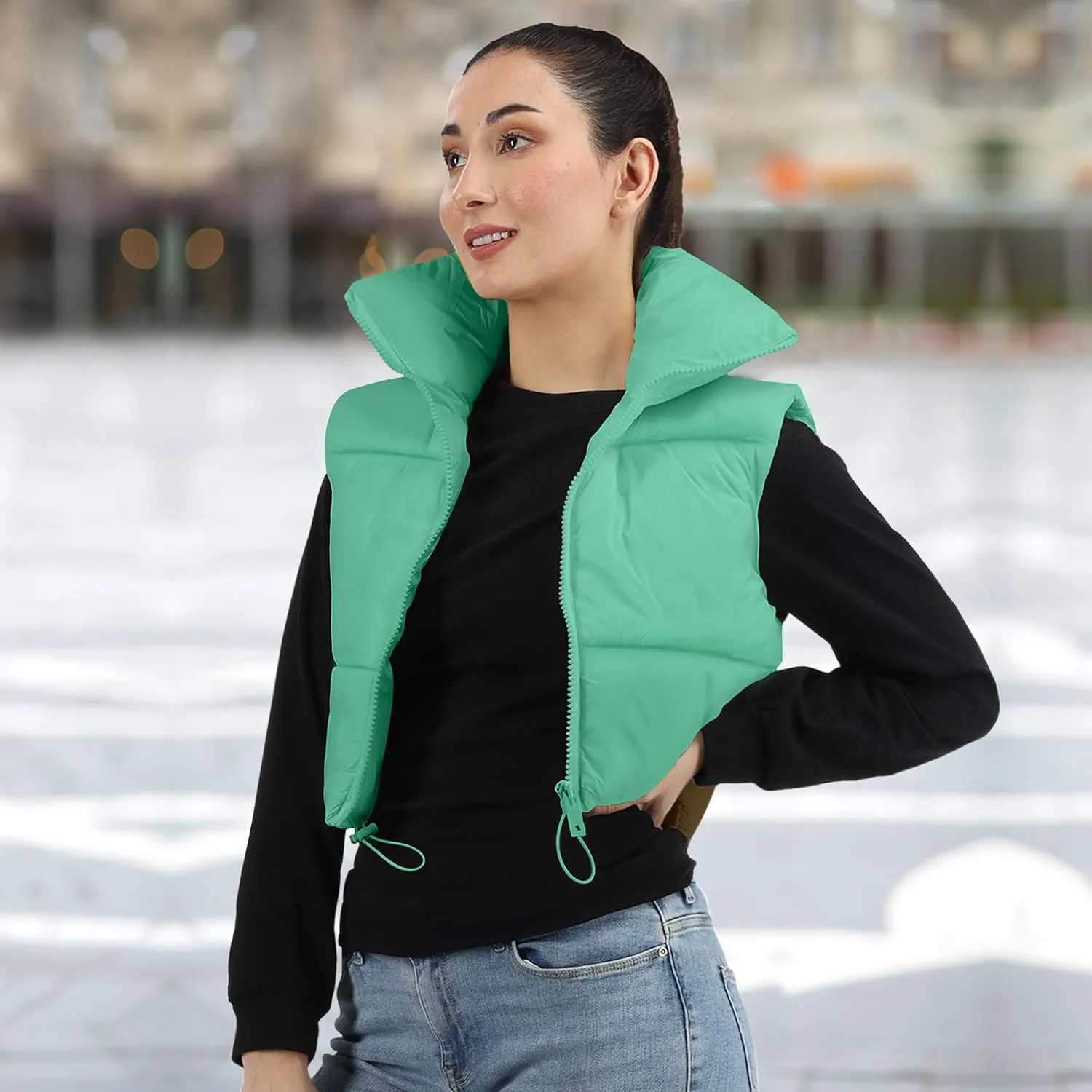 NY Threads Cropped Puffer Vest Women Lightweight Stand Collar Sleeveless Zip Up Winter Padded Gilet