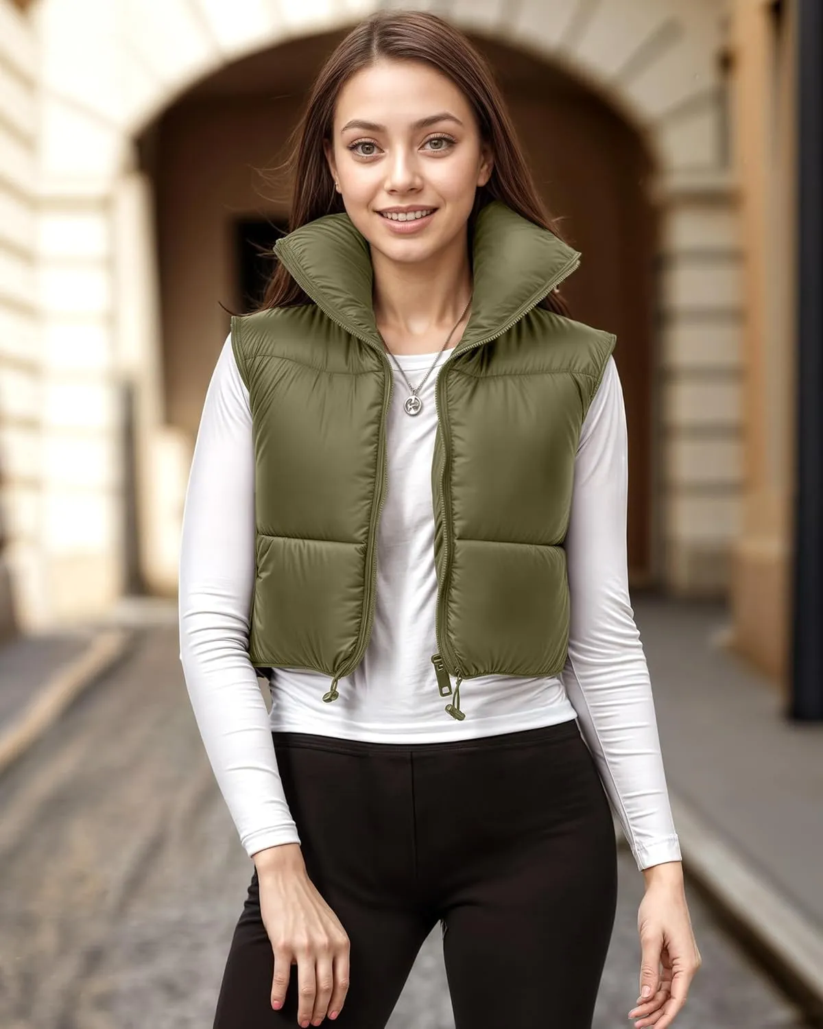 NY Threads Cropped Puffer Vest Women Lightweight Stand Collar Sleeveless Zip Up Winter Padded Gilet