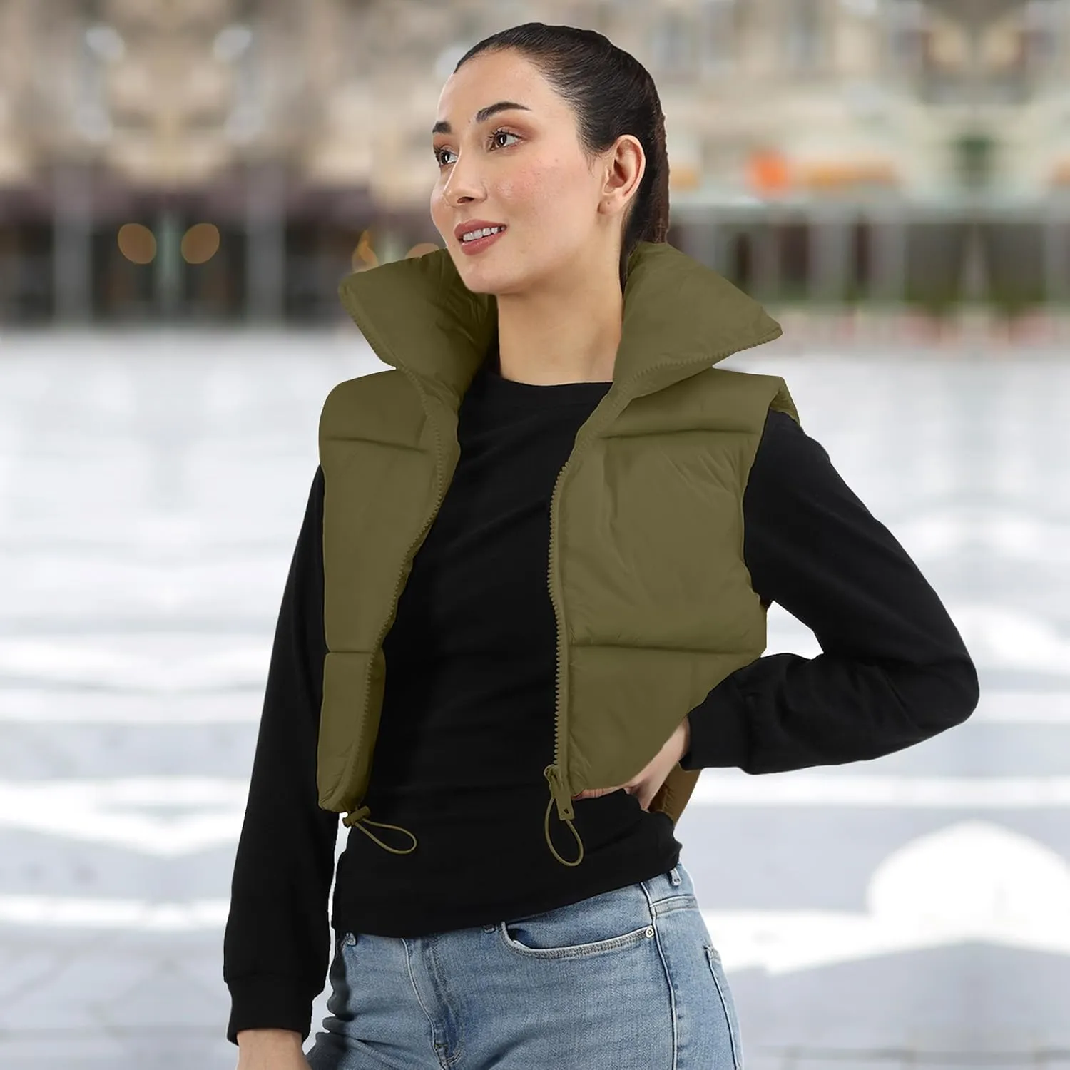 NY Threads Cropped Puffer Vest Women Lightweight Stand Collar Sleeveless Zip Up Winter Padded Gilet
