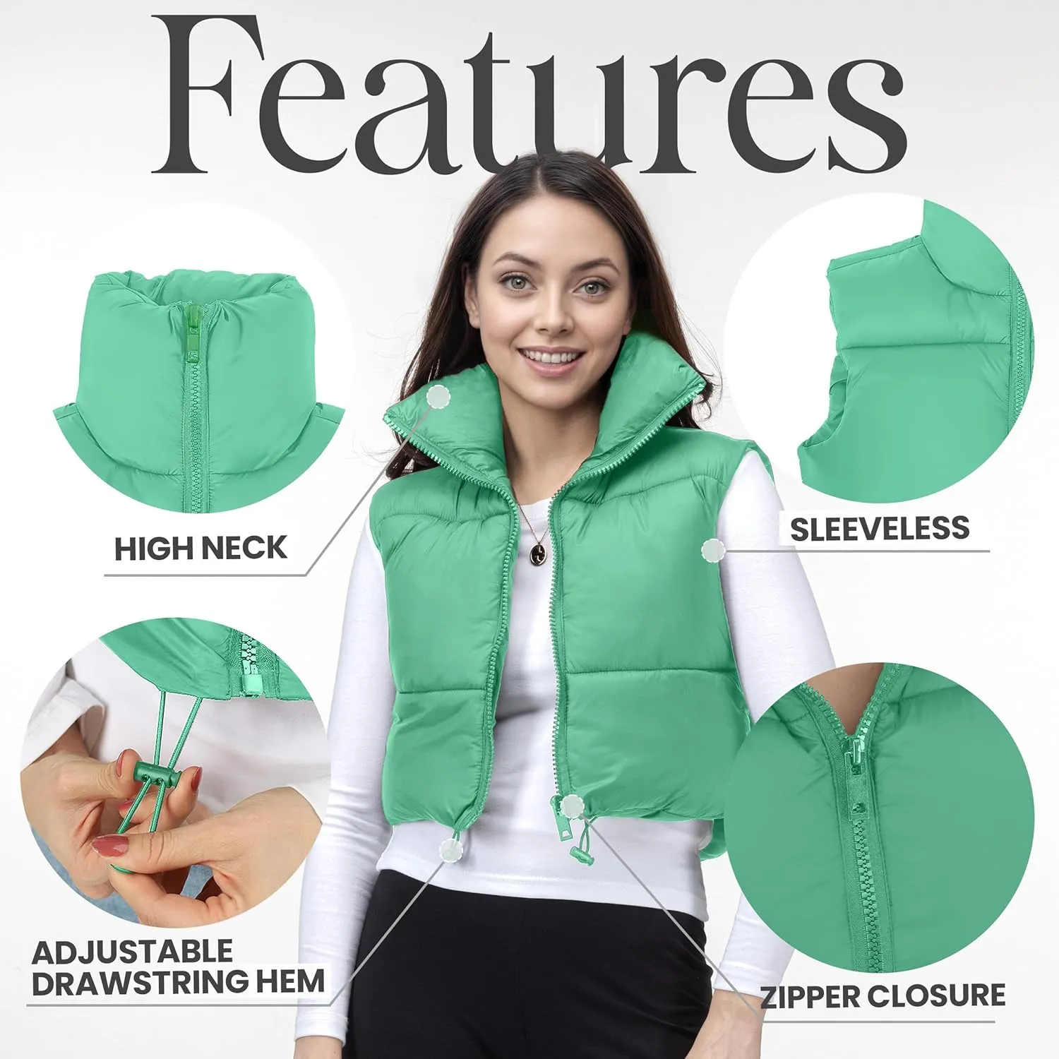 NY Threads Cropped Puffer Vest Women Lightweight Stand Collar Sleeveless Zip Up Winter Padded Gilet