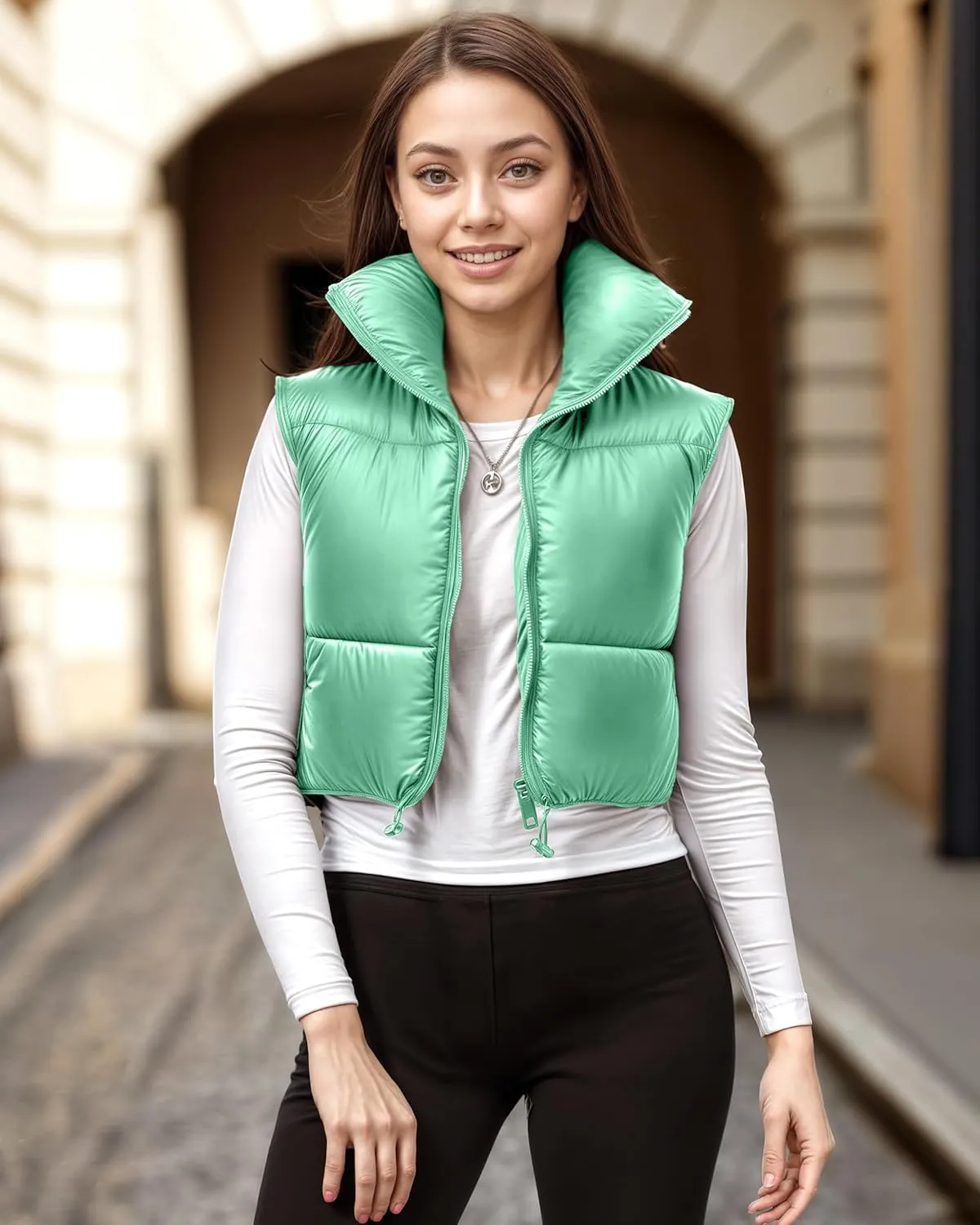 NY Threads Cropped Puffer Vest Women Lightweight Stand Collar Sleeveless Zip Up Winter Padded Gilet